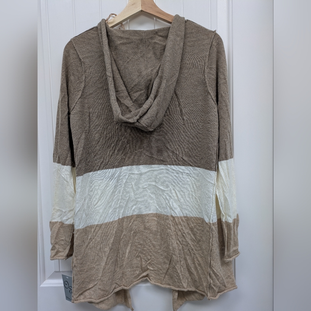 Olivia Sky Colorblock Open Front Hooded Cardigan - Picture 7 of 9